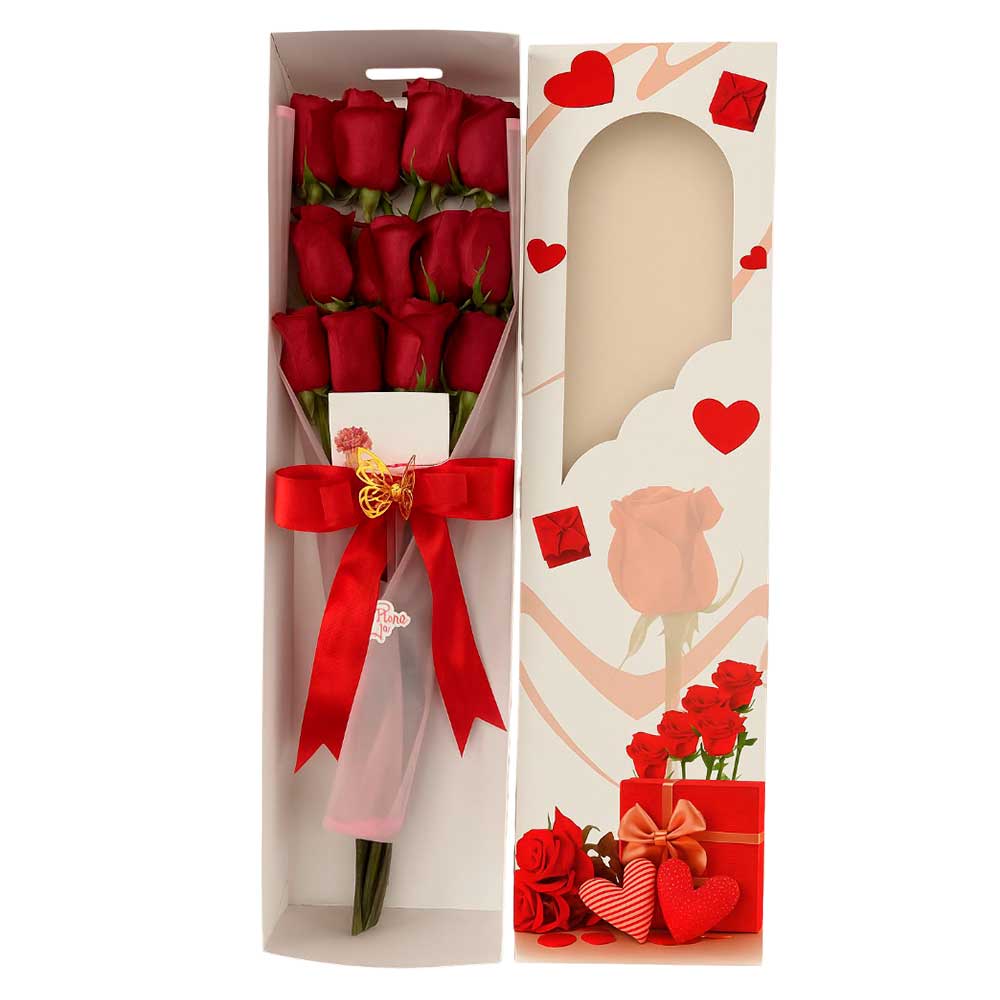 Caja de 12 rosas rojas