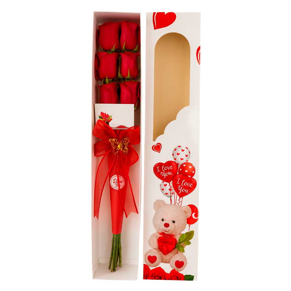 Caja de 6 rosas rojas