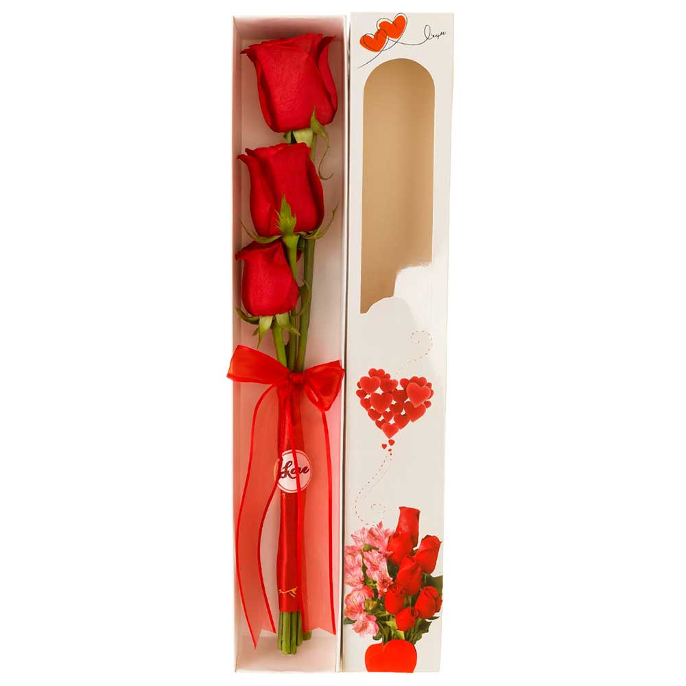 Caja de 3 rosas rojas