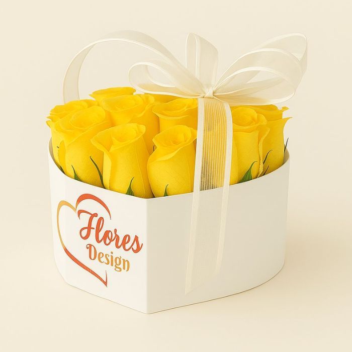 Box corazon blanco rosas amarillas